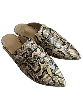En Thread Snakeskin Pointed Toe Darla Mules Taupe Black Slip On Loafers Flat